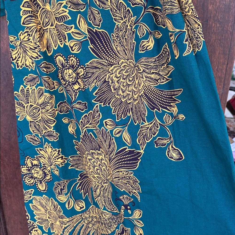 Anna Cate Maggie Midi - Teal Peacock and Gold Floral Dress holiday New $328 - Picture 4 of 6